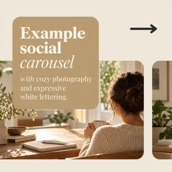 Example social carousel with cozy photography and expressive white lettering.